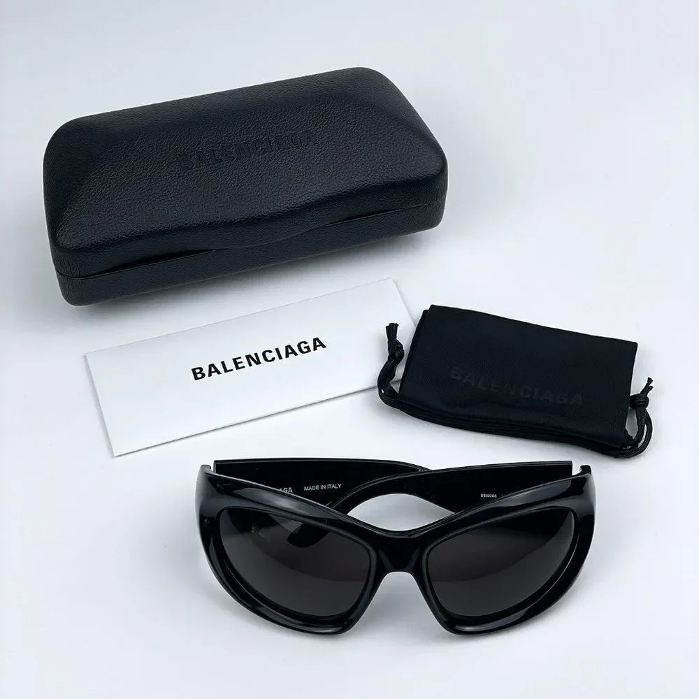 NEW Balenciaga BB0228S 001 Black Grey Wraparound Extreme Unisex Sunglasses